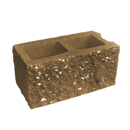 Блок пустотелый с двумя гранями колотой фактуры Besser паз темно-коричневый на сером цементе